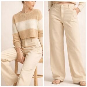Vince Washed Twill Wide Leg Pants Haystack Beige Cotton $349 Size 6 J1744